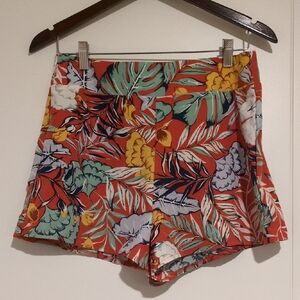 SHEIN Red Floral High Waist Women's Shorts